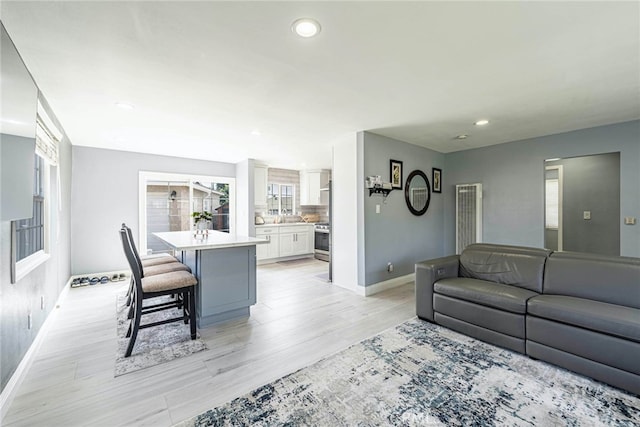 living room with light wood-type flooring