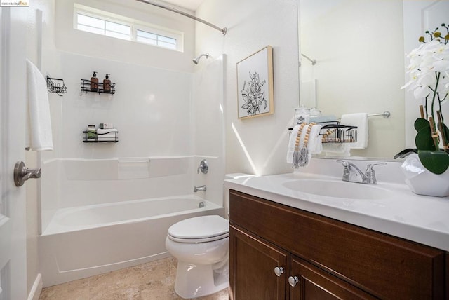 full bathroom with vanity, toilet, and bathing tub / shower combination