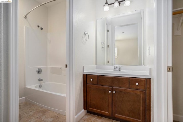 bathroom with tile patterned floors, vanity, and bathtub / shower combination