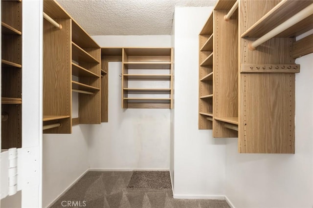 spacious closet featuring dark carpet