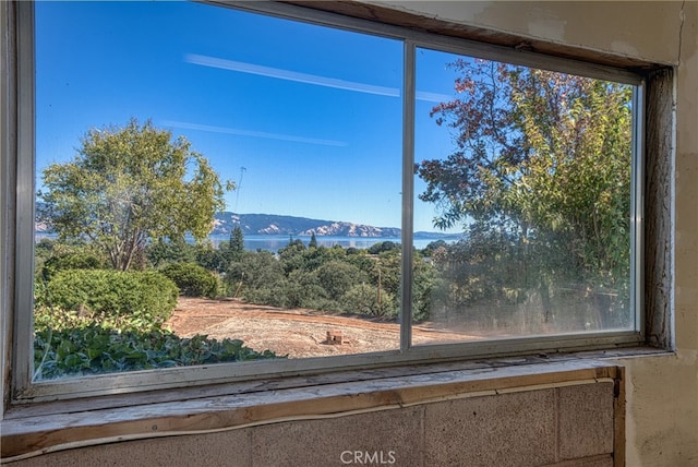 view of mountain feature featuring a water view