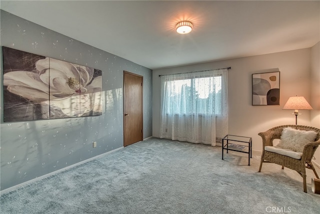 living area with carpet flooring