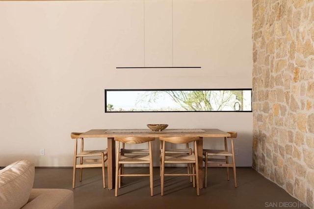 dining room with concrete floors and a healthy amount of sunlight