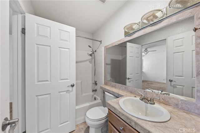 full bathroom featuring vanity, shower / bathtub combination, and toilet