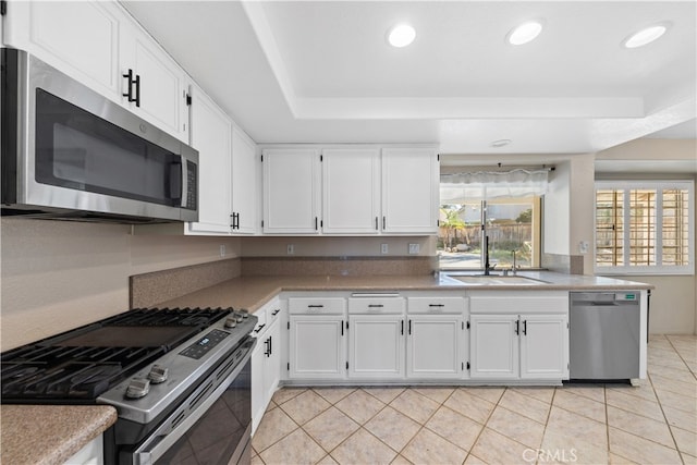 kitchen with sink, stainless steel appliances, and white cabinets