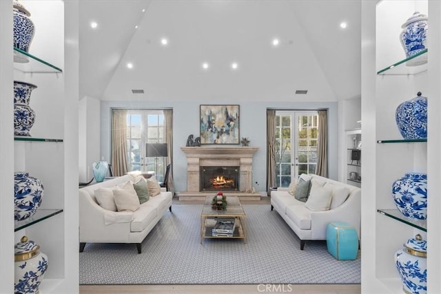 living room with vaulted ceiling