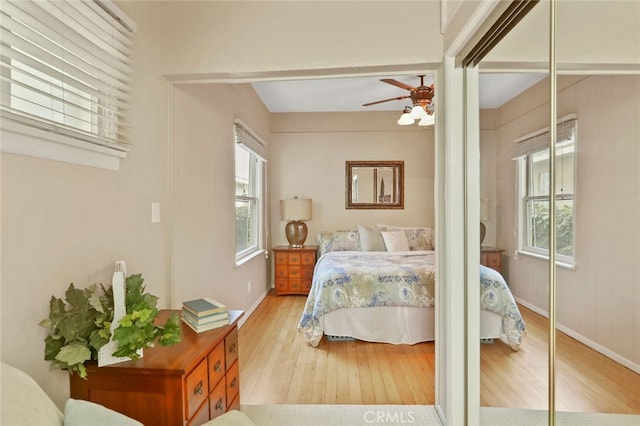 221 Termino Ave, Long Beach, CA 90803 - bedroom with hardwood / wood-style floors, baseboards, and a ceiling fan