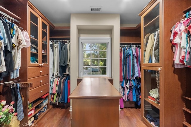 spacious closet with dark wood-type flooring