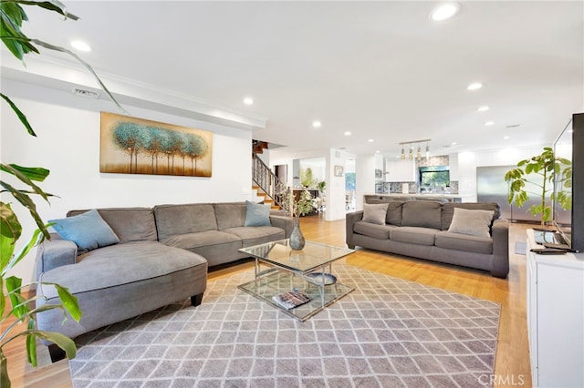 living room featuring light wood-type flooring