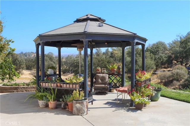 view of patio featuring a gazebo