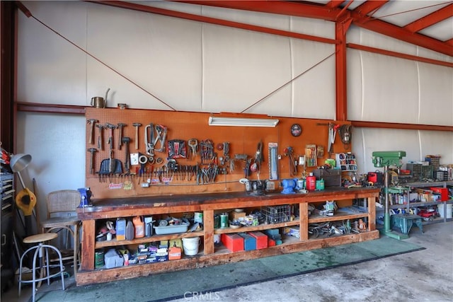 garage featuring a workshop area