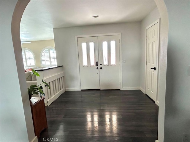 foyer entrance featuring dark wood-type flooring