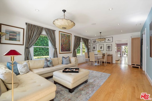 living room with light wood-type flooring