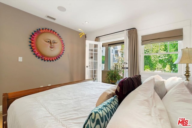 bedroom featuring access to exterior and multiple windows