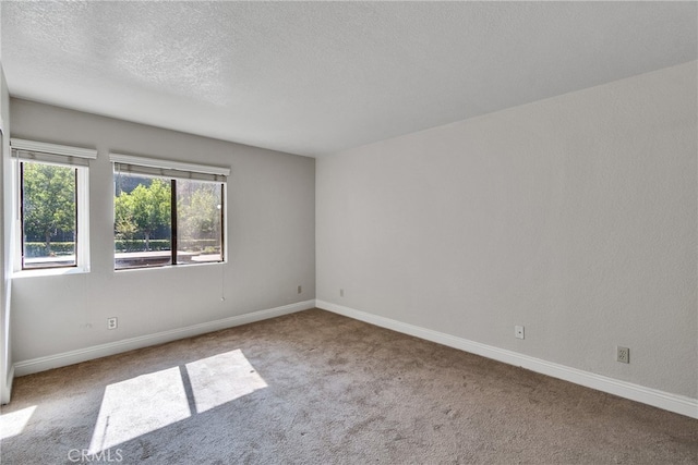 carpeted empty room with a textured ceiling