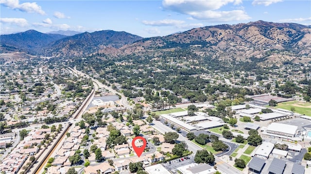 bird's eye view with a mountain view