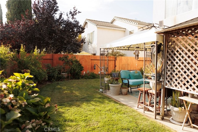 view of yard featuring a patio and an outdoor living space