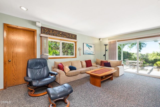 carpeted living room featuring a wealth of natural light