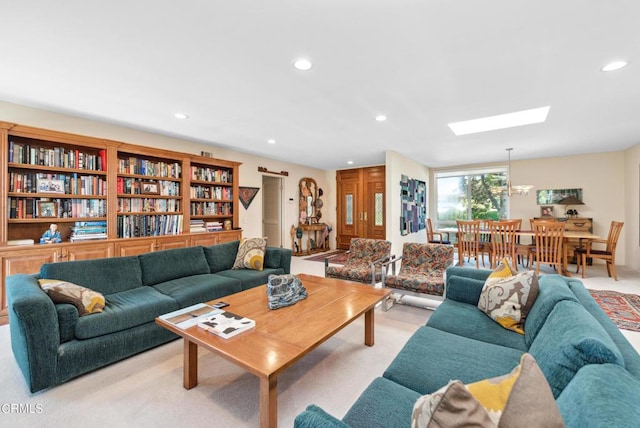 living room with light colored carpet