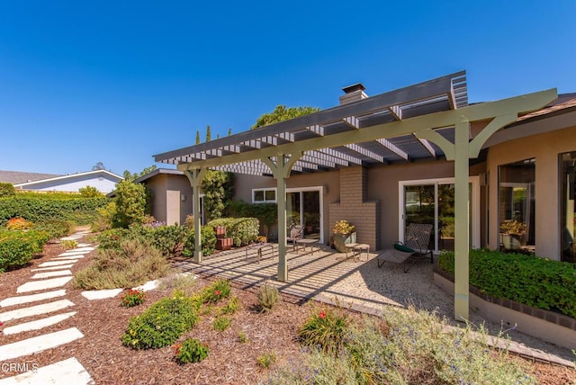 back of property with a pergola and a patio