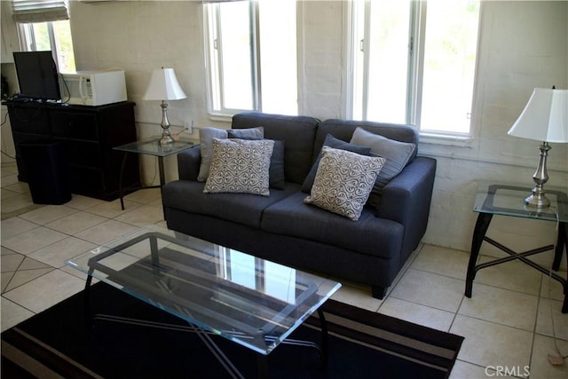 living room featuring light tile patterned floors