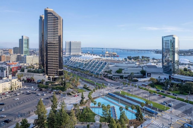 aerial view with a water view