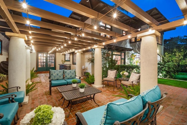 view of patio / terrace with a pergola and an outdoor hangout area