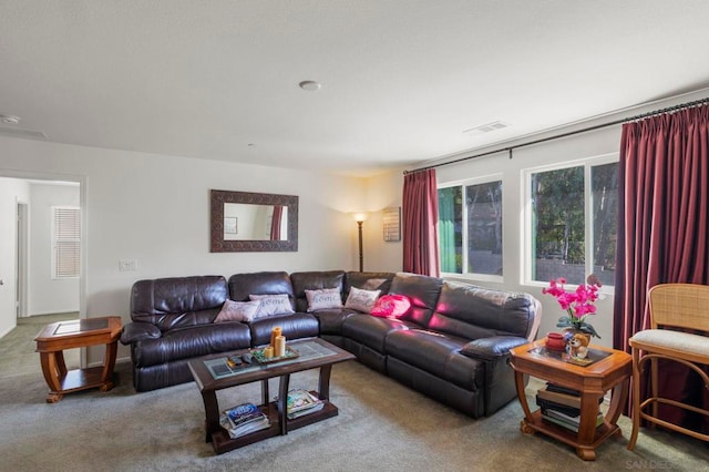 living room featuring carpet flooring