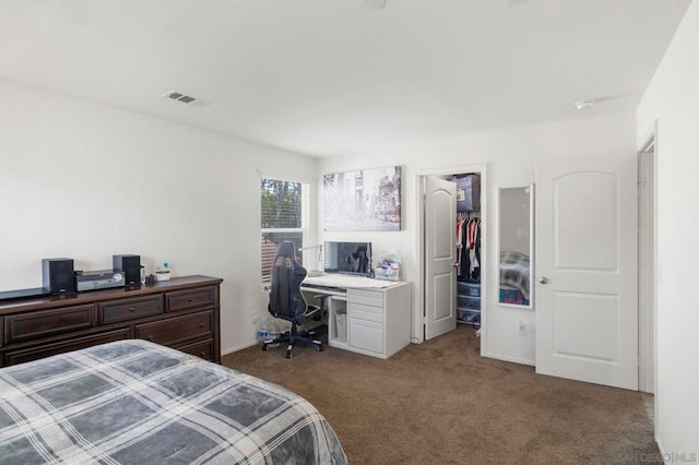 carpeted bedroom with a spacious closet and a closet