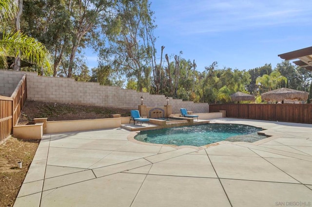 view of swimming pool featuring a patio area