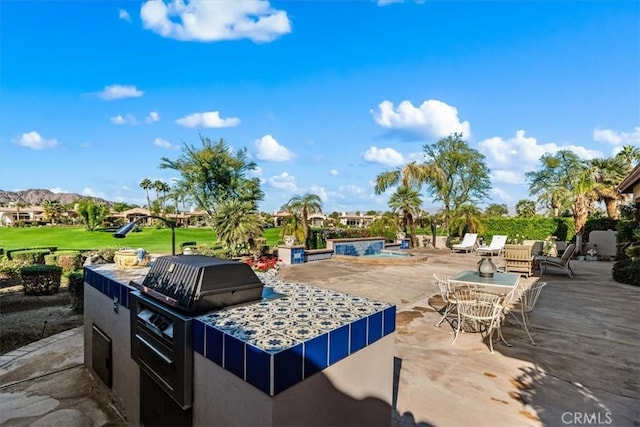 view of patio featuring a mountain view