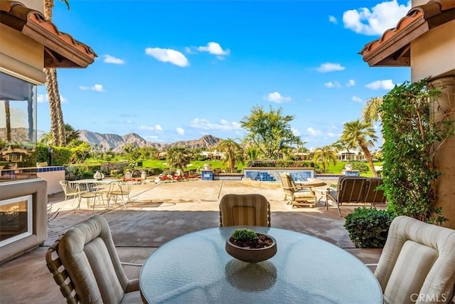 view of patio featuring a mountain view