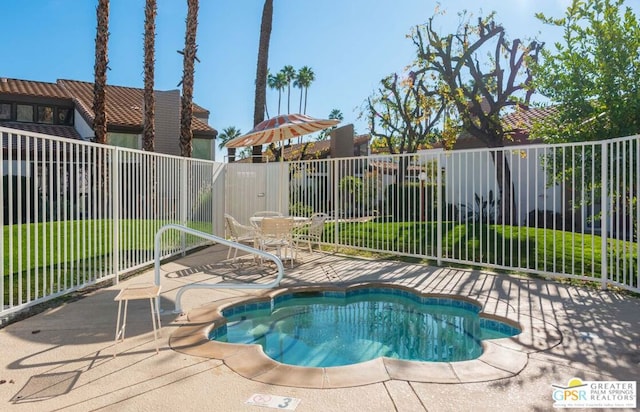 view of swimming pool with a patio