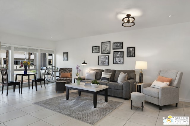 living room featuring light tile patterned floors