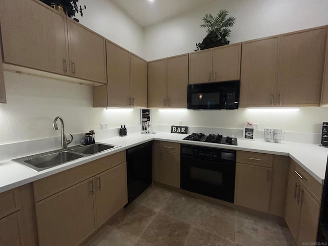 kitchen with black appliances and sink