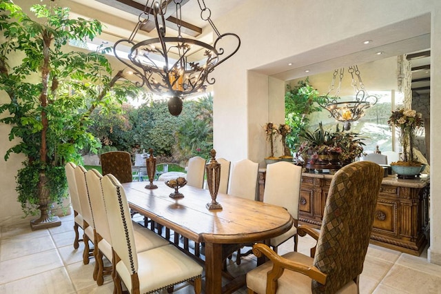 dining area featuring a chandelier