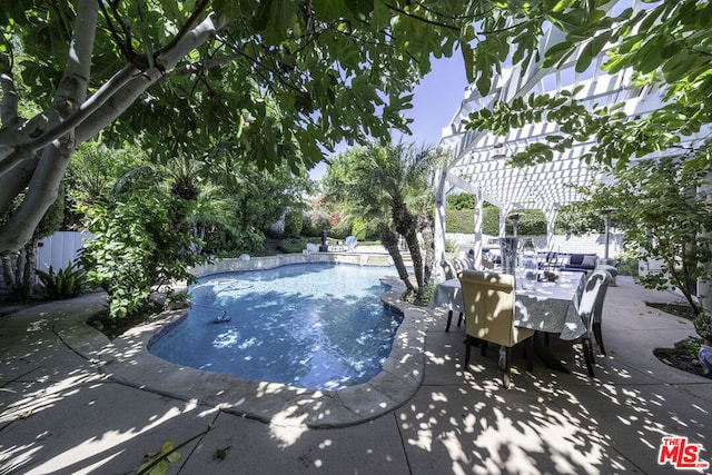 view of pool with a pergola and a patio area