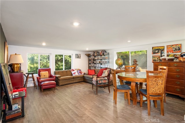 living room with light hardwood / wood-style floors