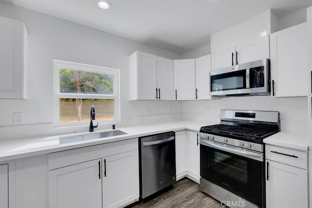 kitchen with white cabinetry, stainless steel appliances, and a sink