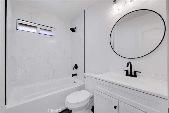 bathroom featuring shower / bathtub combination, toilet, and vanity