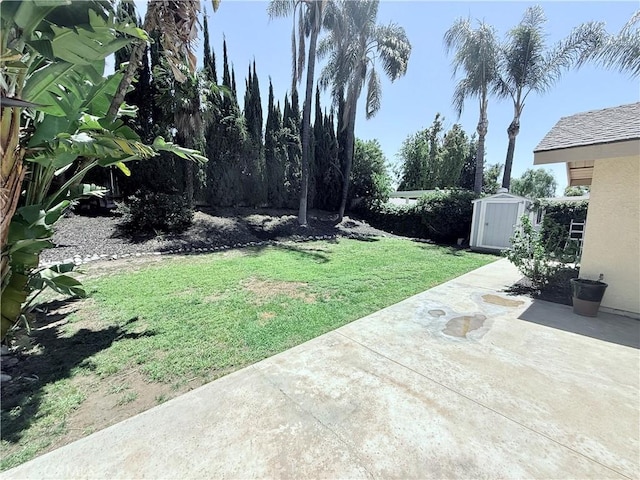 1732 Winston Ave, Upland, CA 91784 - view of green lawn featuring a shed, a patio area, and an outbuilding