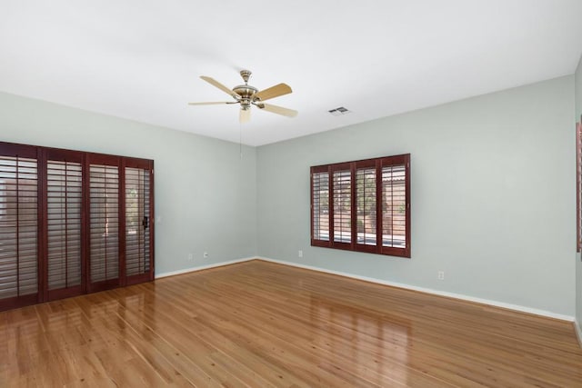 unfurnished bedroom with light hardwood / wood-style floors and ceiling fan