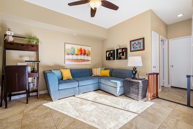 living room with ceiling fan