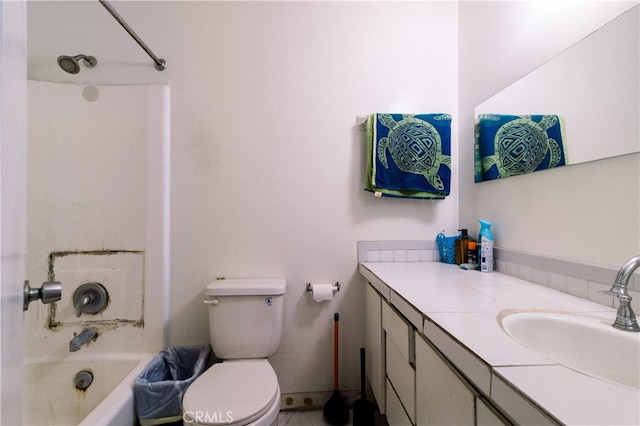 full bathroom with shower / washtub combination, vanity, and toilet