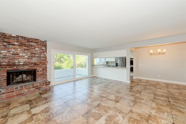 unfurnished living room featuring a fireplace