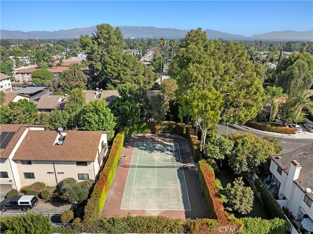 birds eye view of property with a mountain view