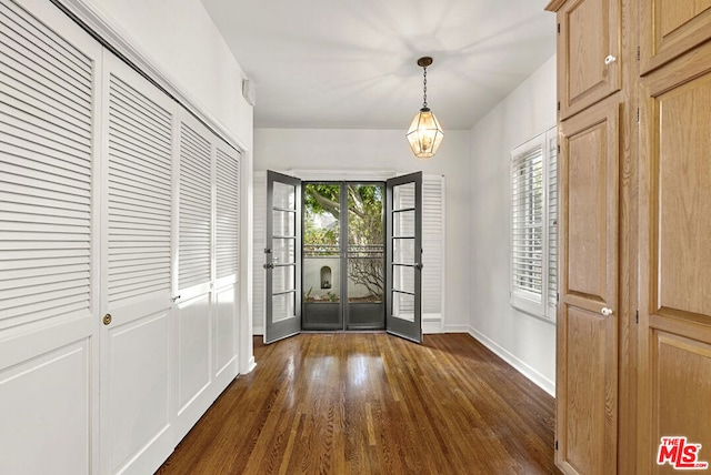 foyer featuring french doors and dark wood-type flooring