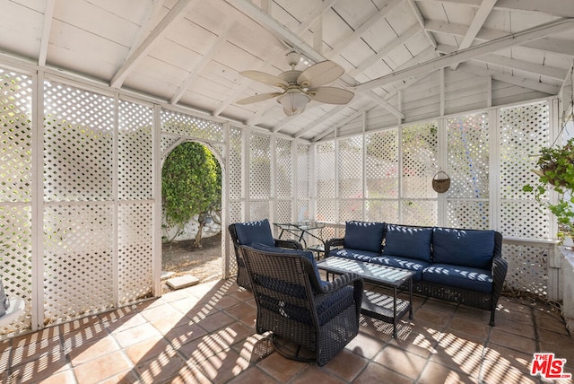 view of patio / terrace featuring ceiling fan and an outdoor hangout area