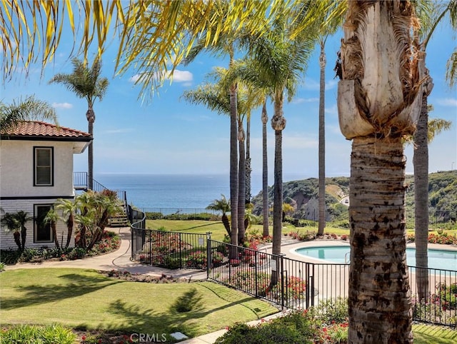 property view of water with fence