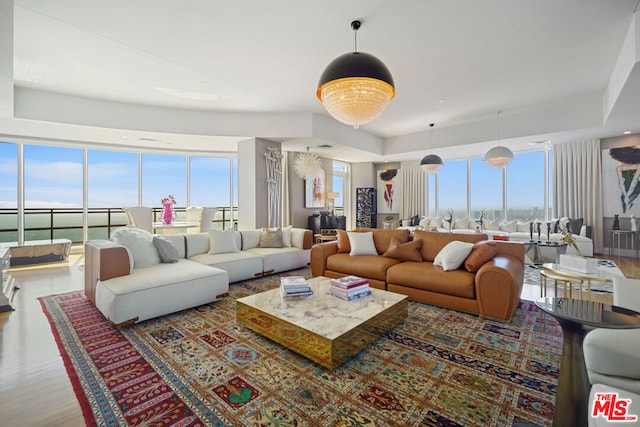 living room with hardwood / wood-style flooring